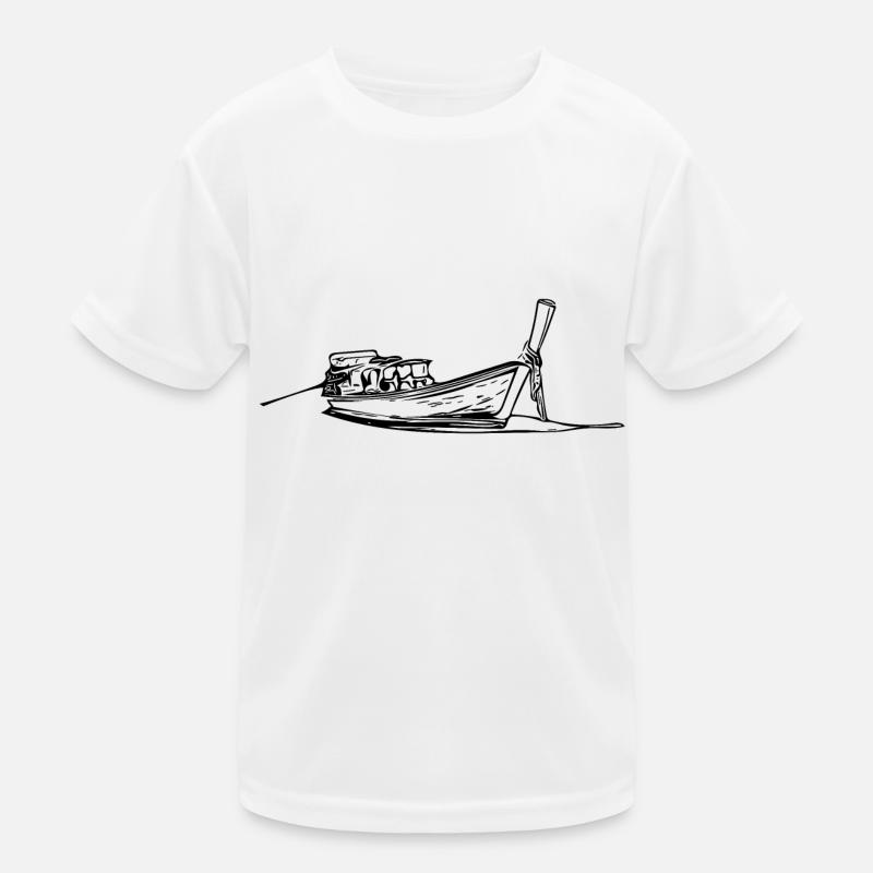 Vintage Long Tail Boat auf dem Wasser Kinder Funktions-T-Shirt