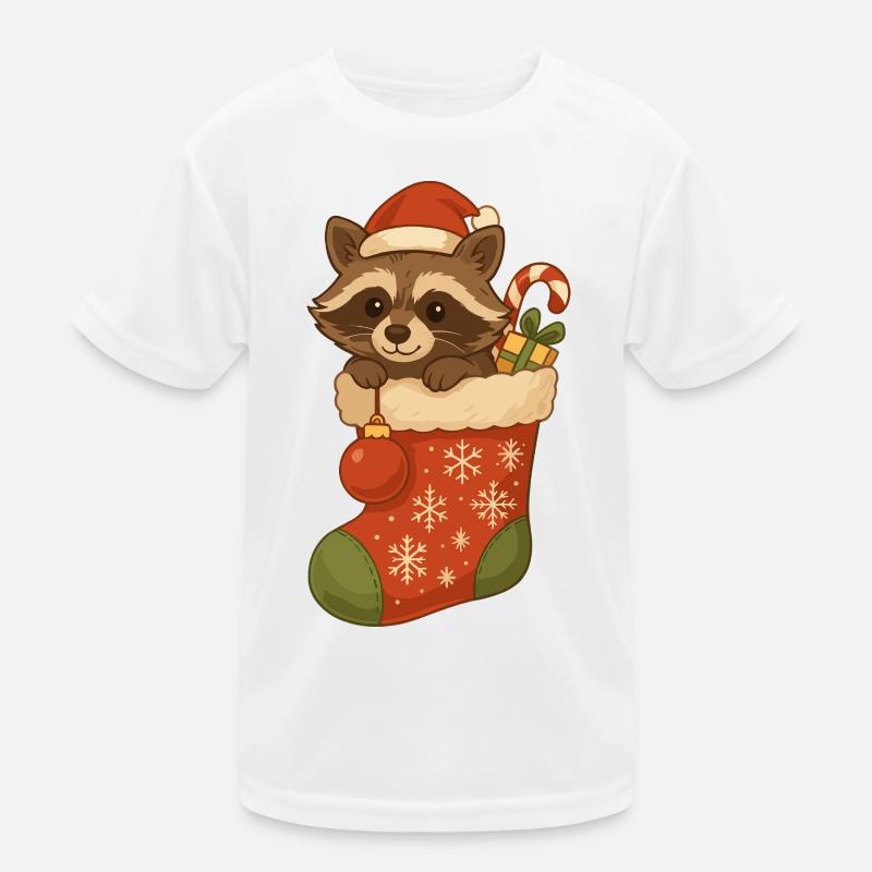 Weihnachts-Waschbär im Strumpf – Süßes Motiv Kinder Funktions-T-Shirt