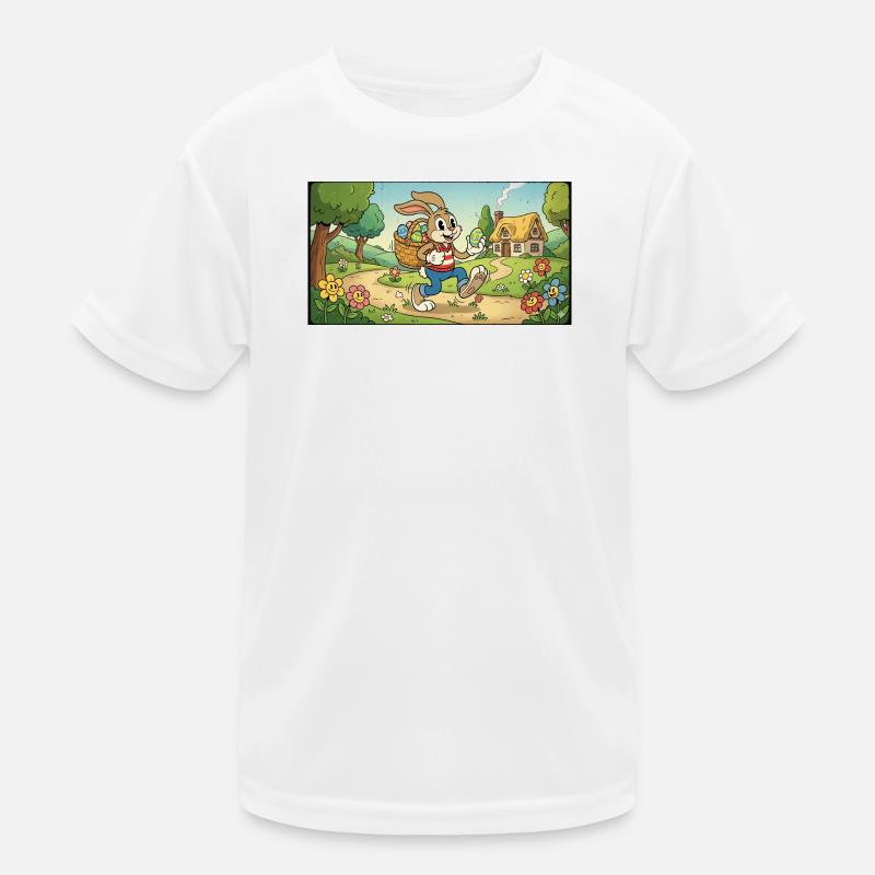 Easter Bunny in the Flower Path Kids Functional T-Shirt
