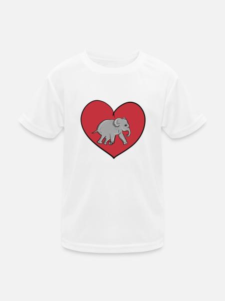 rotes Herz Tierliebe Elefant - Kinder Funktions-T-Shirt - Weiß - Vorne