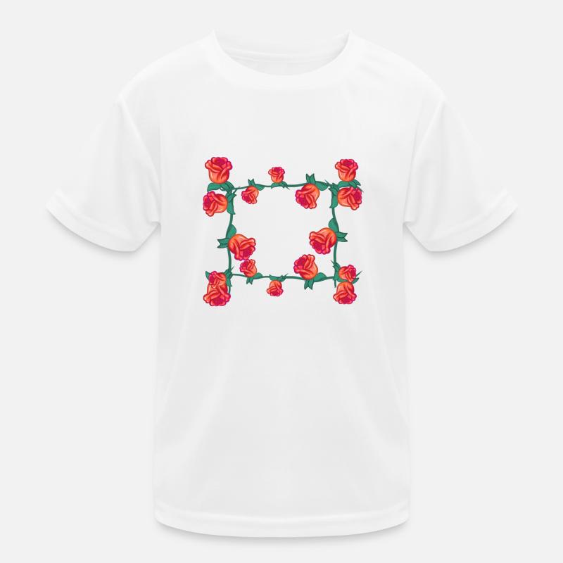 Red Plants Line Flower Rose Rectangle Flowers Kids Functional T-Shirt