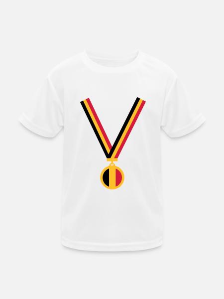 gold_medaille_be_flag_3_clr - Kinder Funktions-T-Shirt - Weiß - Vorne