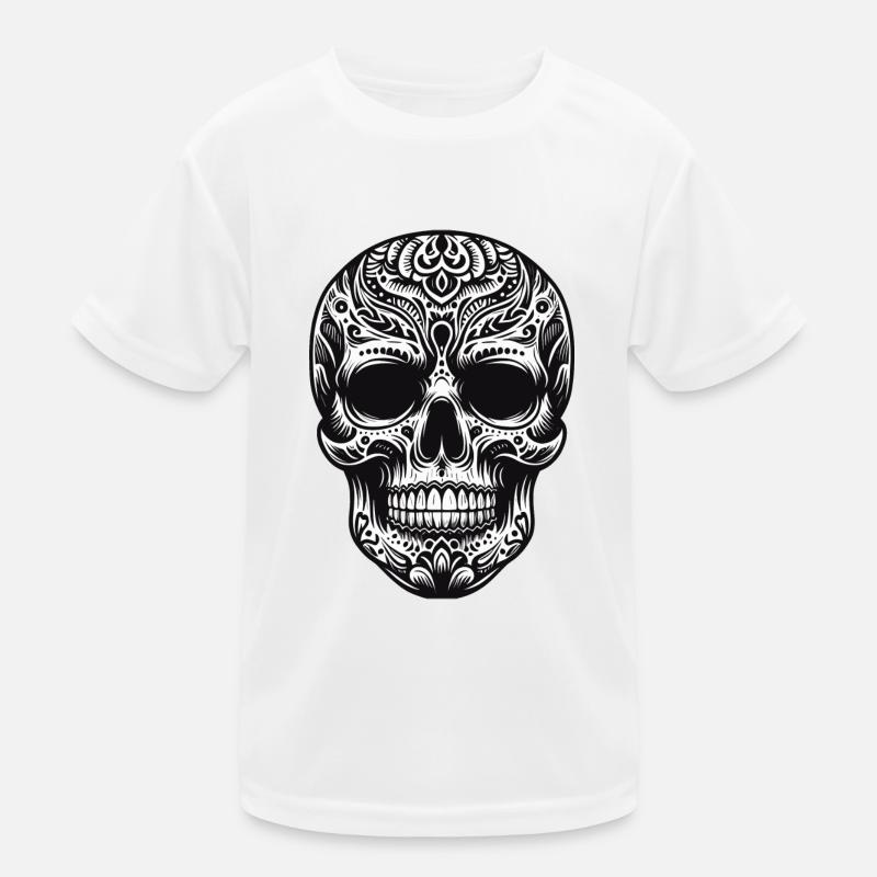 Black White Skull Pattern - Kids Functional T-Shirt - white