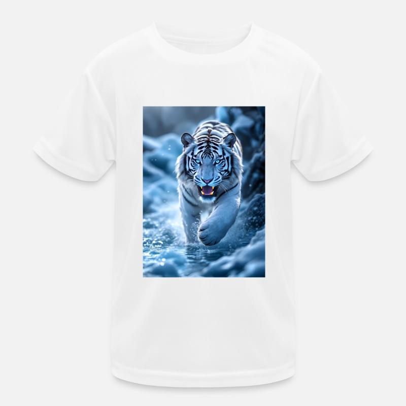 White tiger runs through stream Kids Functional T-Shirt