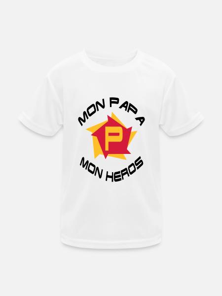 Mon papa mon héros - Kinder Funktions-T-Shirt - Weiß - Vorne