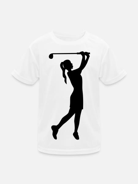 Golferin Silhouette, Golf Abschlag Damen Golf  - Kinder Funktions-T-Shirt - Weiß - Vorne