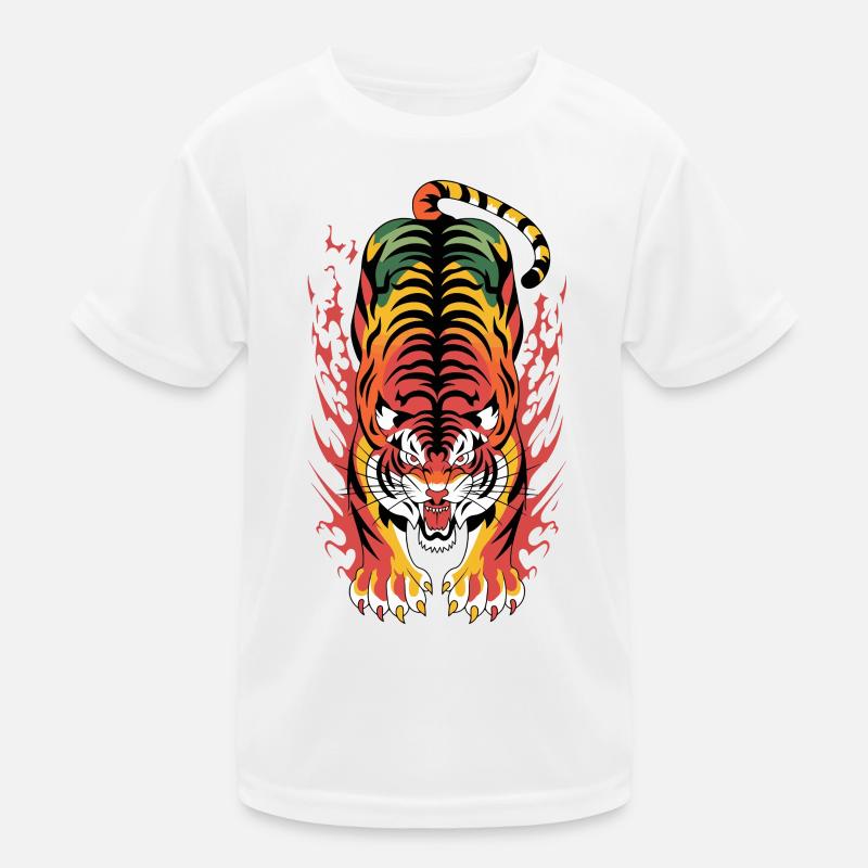 Flammenplatsch der Flammenflamme des lodernden Tigers Kinder Funktions-T-Shirt