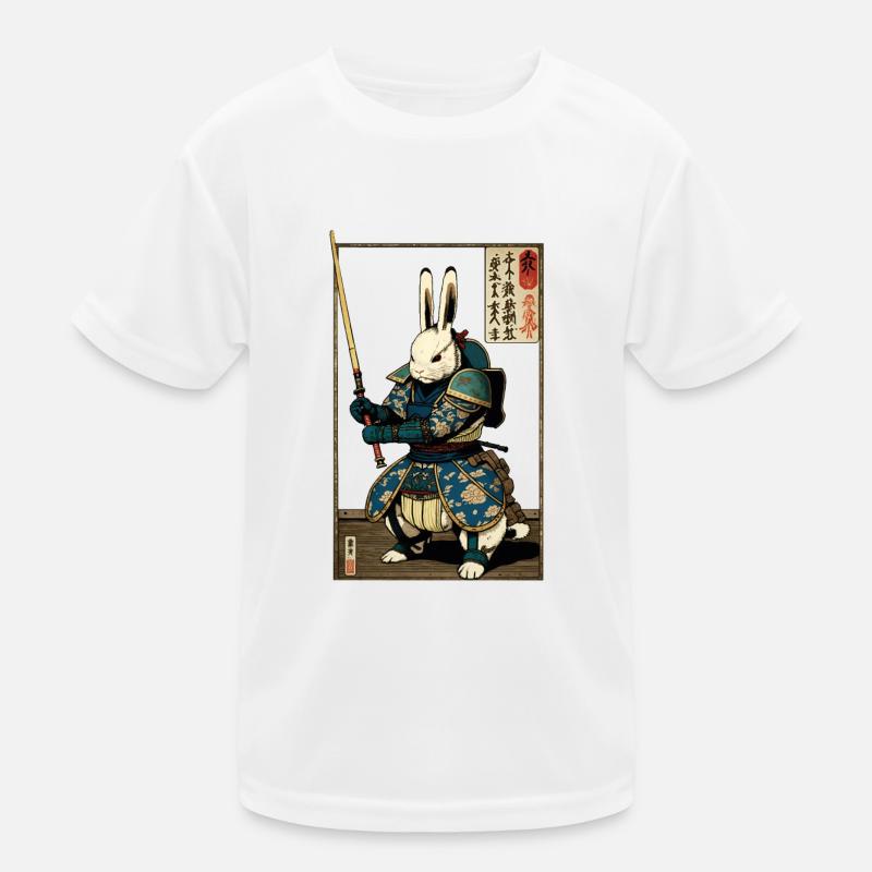 Conejo japonés con armadura samurai en estilo ukiyo-e Camiseta funcional para niños