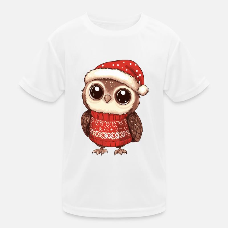 Eule Weihnachten Comic - Kinder Funktions-T-Shirt - Weiß