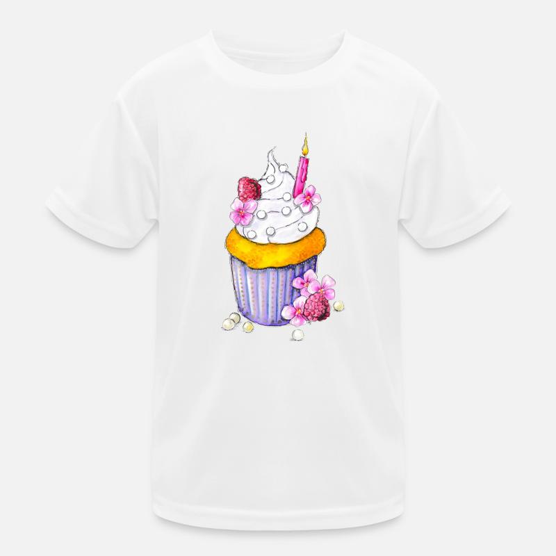 Geburtstags-Muffin mit Blueten und Perlen Kinder Funktions-T-Shirt