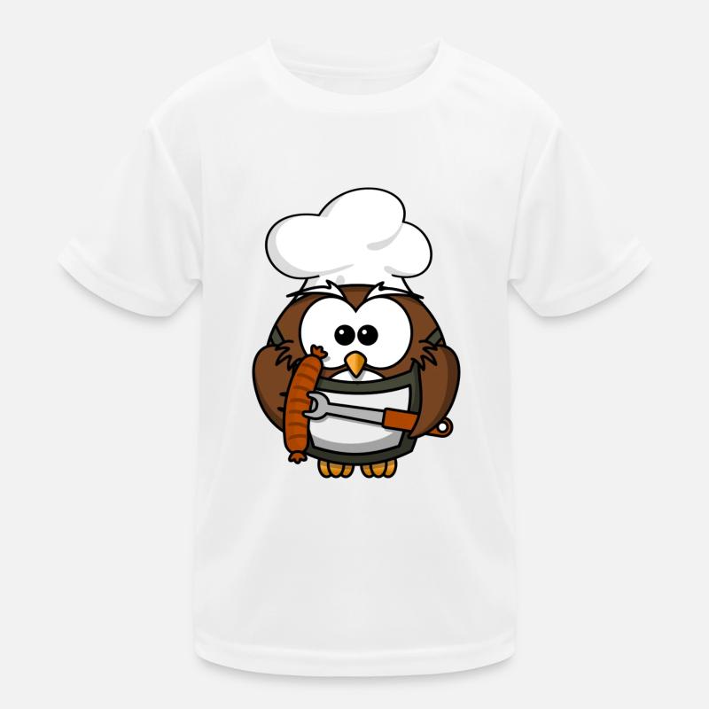 Eule am Grill mit Essen Comic Stil Kinder Funktions-T-Shirt