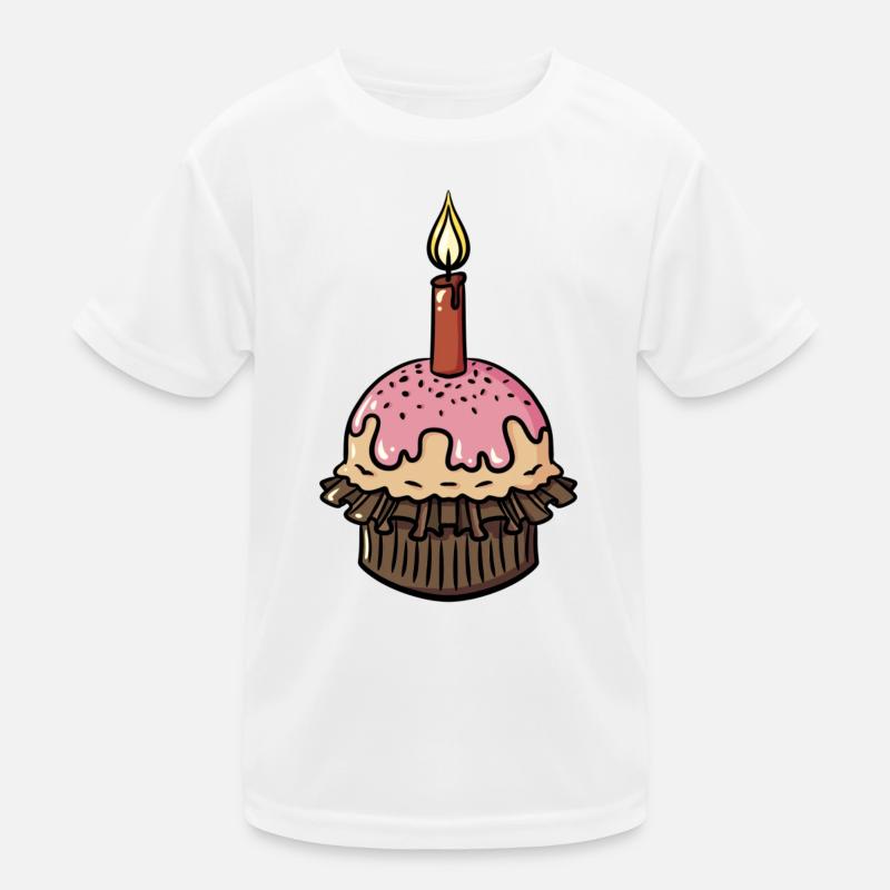 Geburtstag Muffin mit einzelner Kerze Geschenkidee Kinder Funktions-T-Shirt