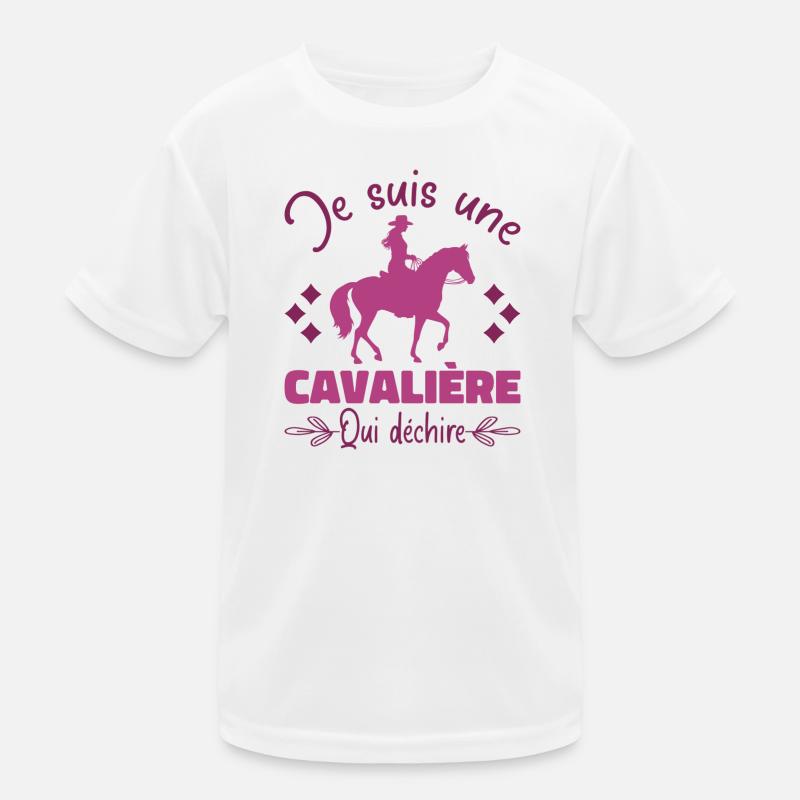 Ein Reiter, der auf einem Pferd reitet, das Geschenk zerreißt Kinder Funktions-T-Shirt