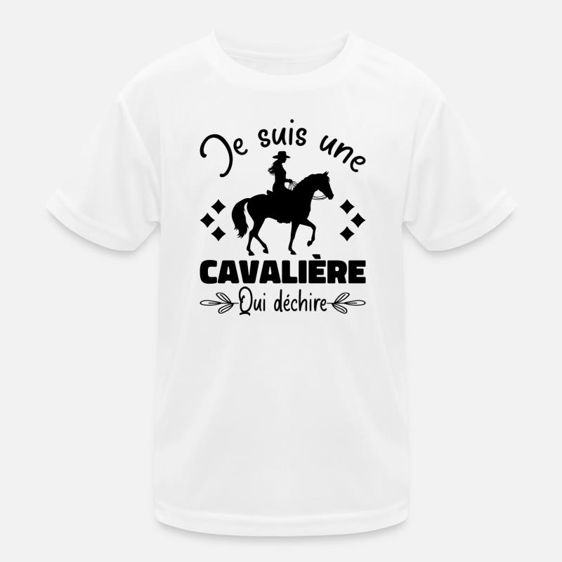 Ein Reiter, der auf einem Pferd reitet, das Geschenk zerreißt Kinder Funktions-T-Shirt