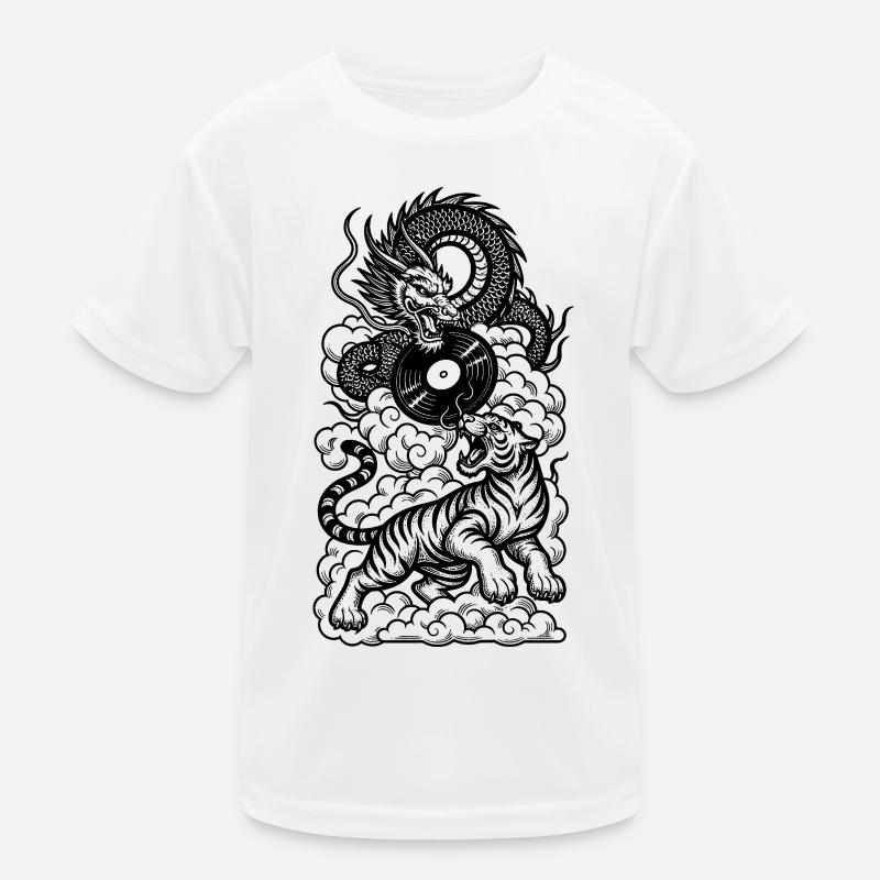 DJ Shirt: Techno Tiger & Drache im Vinyl Duell Kinder Funktions-T-Shirt
