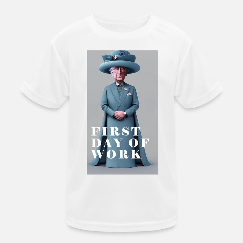 King Charles first day of work Kinder Funktions-T-Shirt