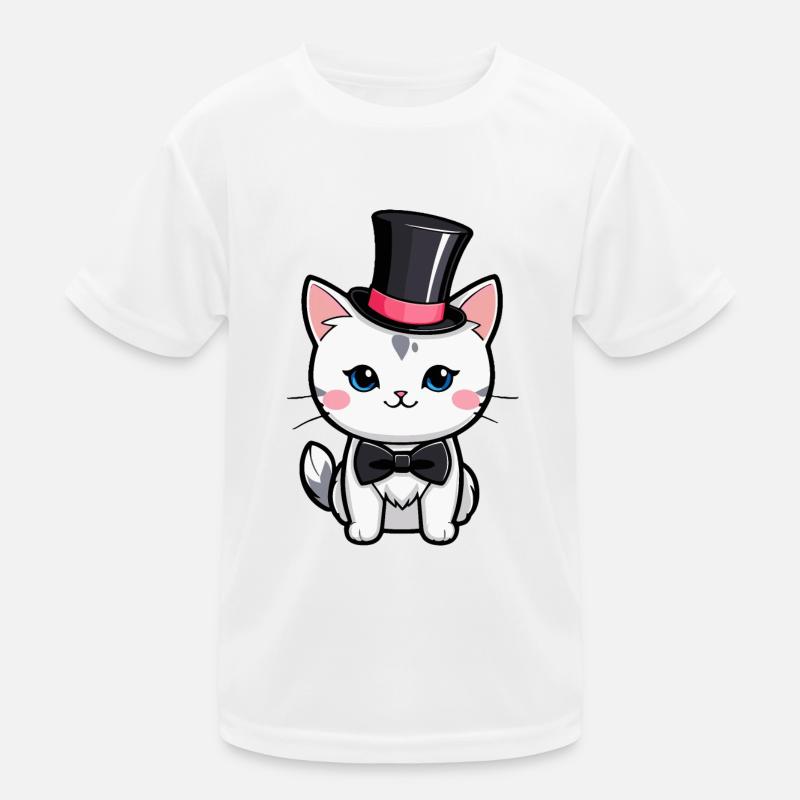 Weiße Katze mit Hut und Fliege Kinder Funktions-T-Shirt