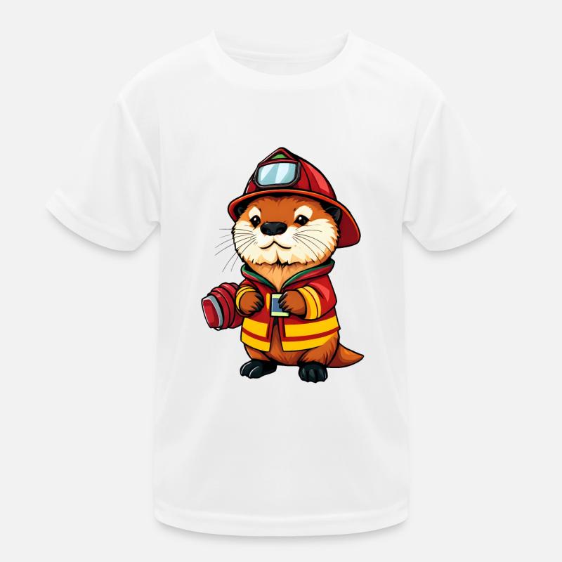 Firefighter Beaver Ready for Action - Kids Functional T-Shirt - white