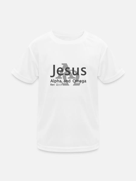 Christian Design Jesus, Alpha und Omega - Kinder Funktions-T-Shirt - Weiß - Vorne