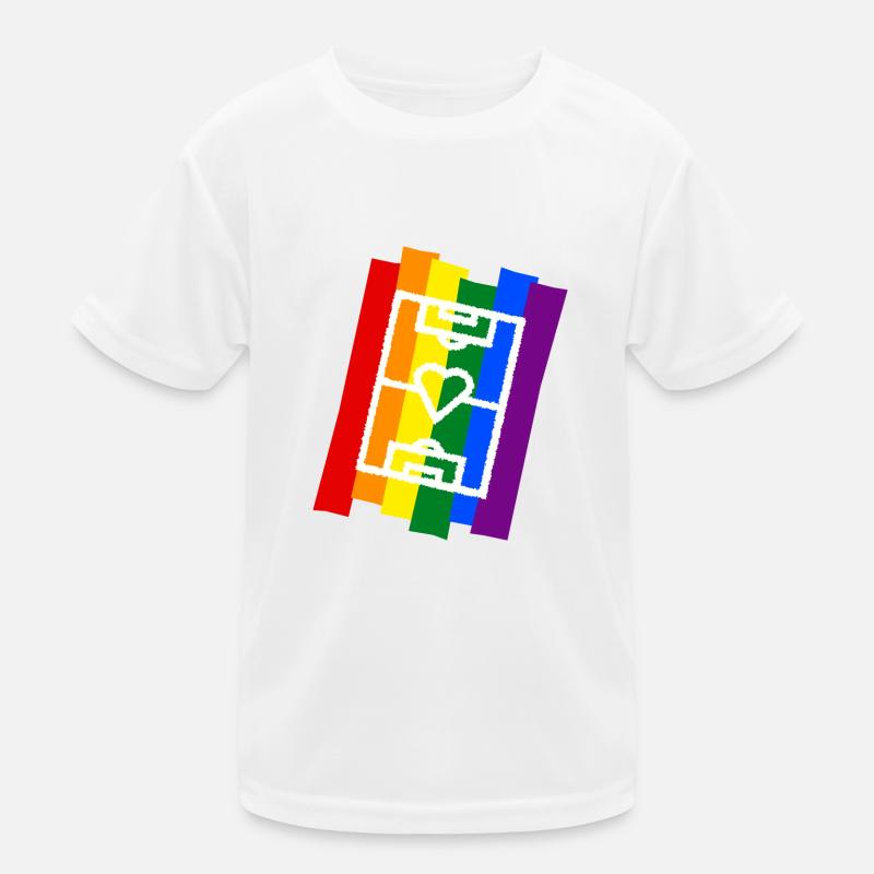 Fußballfeld mit Herz Regenbogen Kinder Funktions-T-Shirt