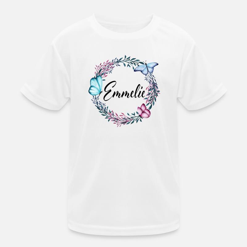 Emmelie, nom, lettrage, couronne de fleurs, cadeau T-shirt sport Enfant