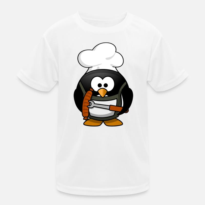 Cooking penguin with grilled sausage Kids Functional T-Shirt