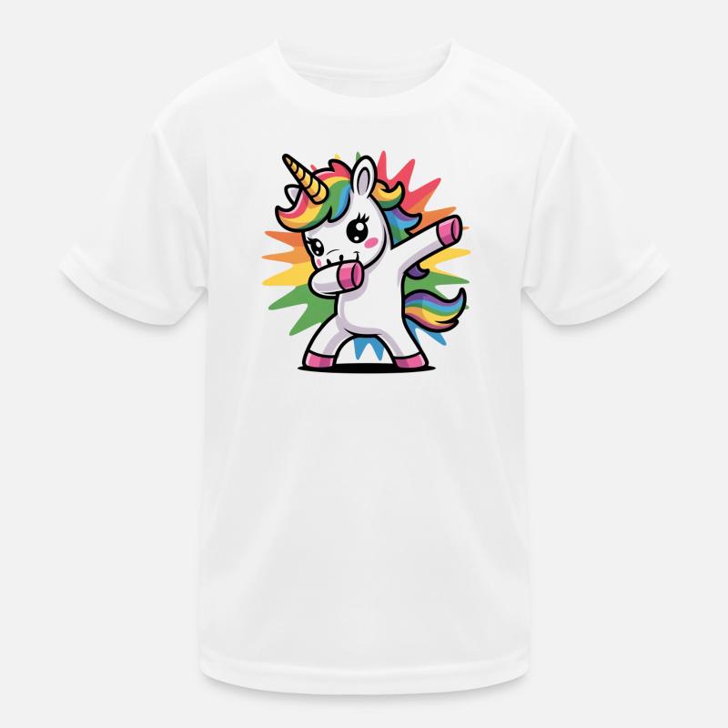 Buntes Einhorn mit Regenbogen-Mähne Kinder Funktions-T-Shirt