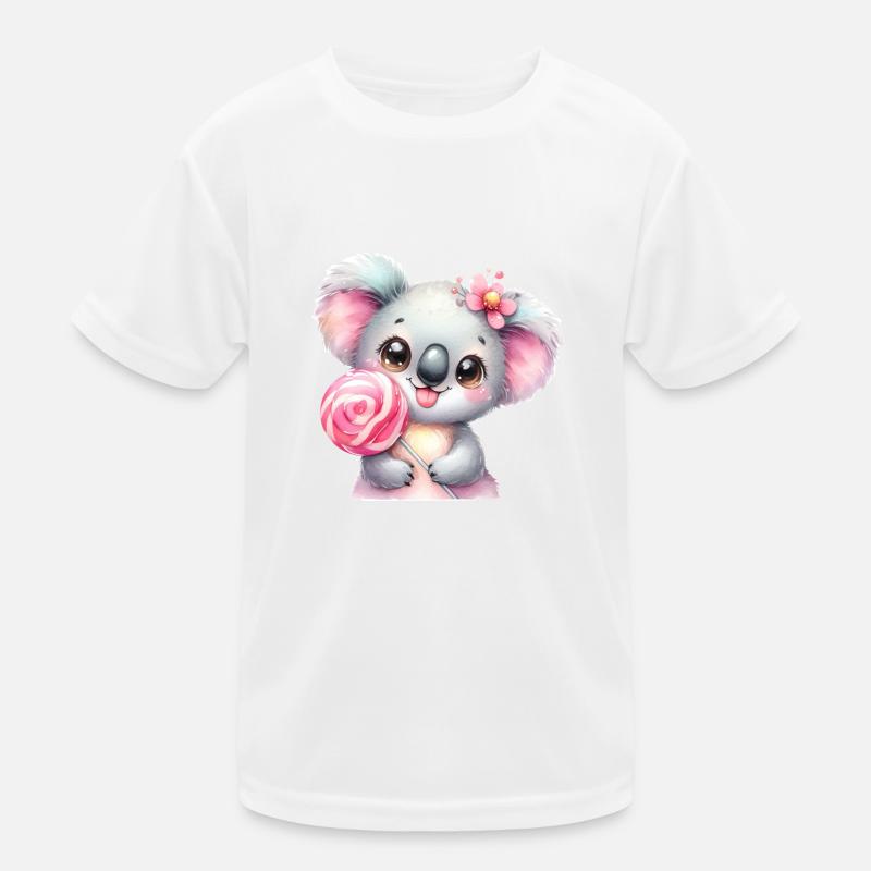 Kleines Koala Mädchen mit einem Lolli Kinder Funktions-T-Shirt
