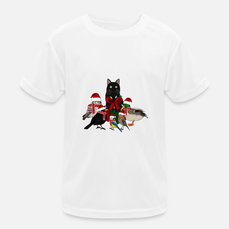 Blackbird Robin Owl Duck with Cat Christmas Kids Functional T-Shirt