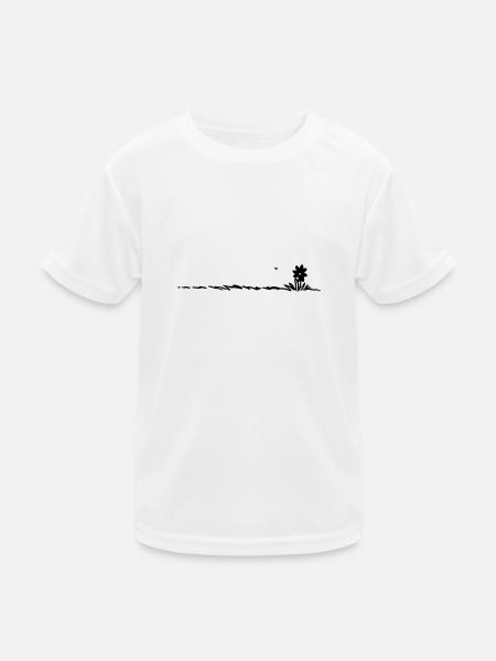 Cartoon flower in the grass with insect - Kids Functional T-Shirt - white - Front
