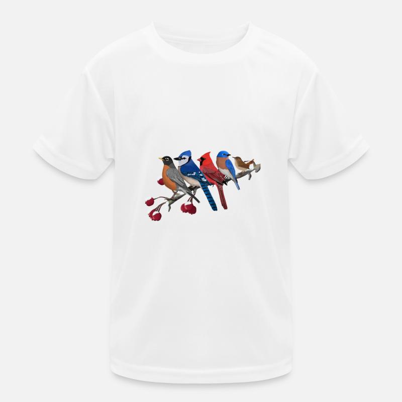 Gartenvögel auf einem Ast Vogelbeobachter Kinder Funktions-T-Shirt