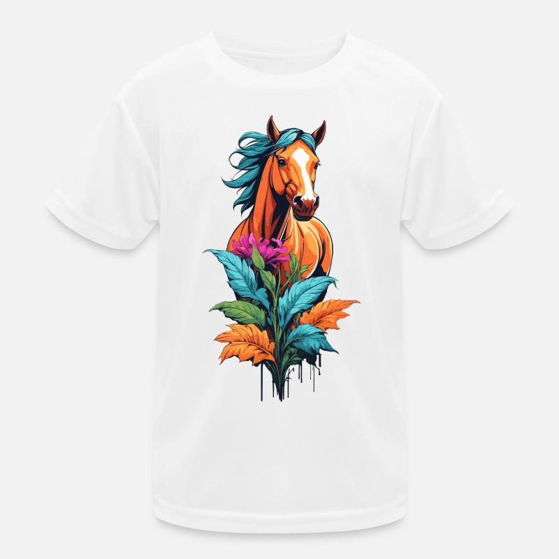 Pferdekopf mit Blumen Kinder Funktions-T-Shirt