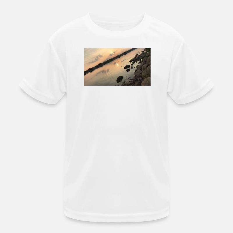 Coucher de soleil sur la rivière avec des pierres T-shirt sport Enfant
