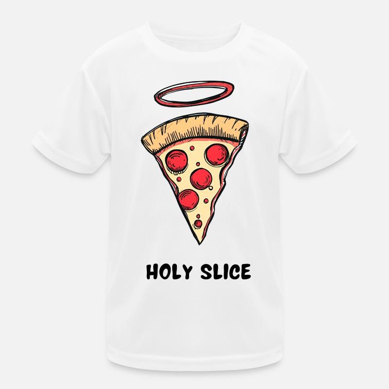 Holy Slice – Retro Comic Pizza - Kinder Funktions-T-Shirt - Weiß