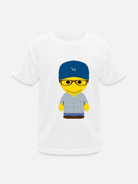 Geekley in blue cap and plaid shirt - Kids Functional T-Shirt - white - Front