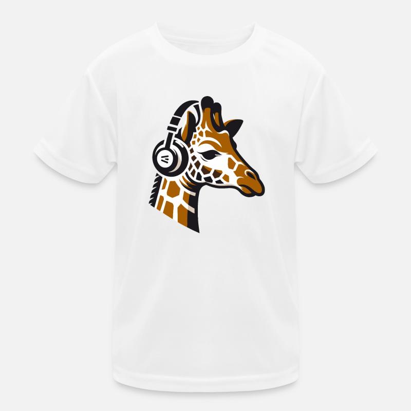 Giraffe mit Kopfhörern - Kinder Funktions-T-Shirt - Weiß