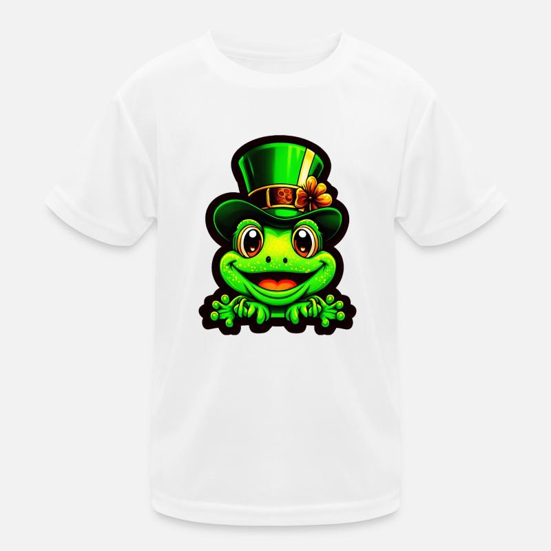 Grinning frog wears St. Patrick Day top hat Kids Functional T-Shirt