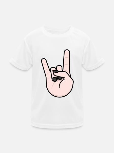 Heavy Metal Gruß Pommesgabel - Kinder Funktions-T-Shirt - Weiß - Vorne