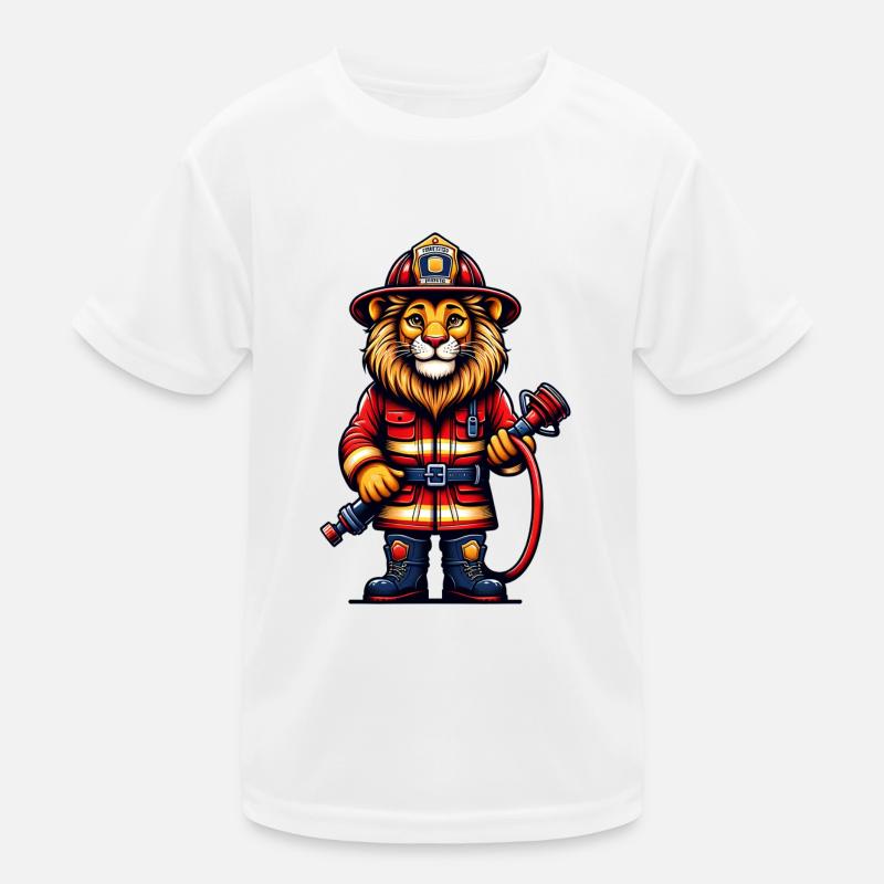Cute Lion Firefighter Kinder Funktions-T-Shirt