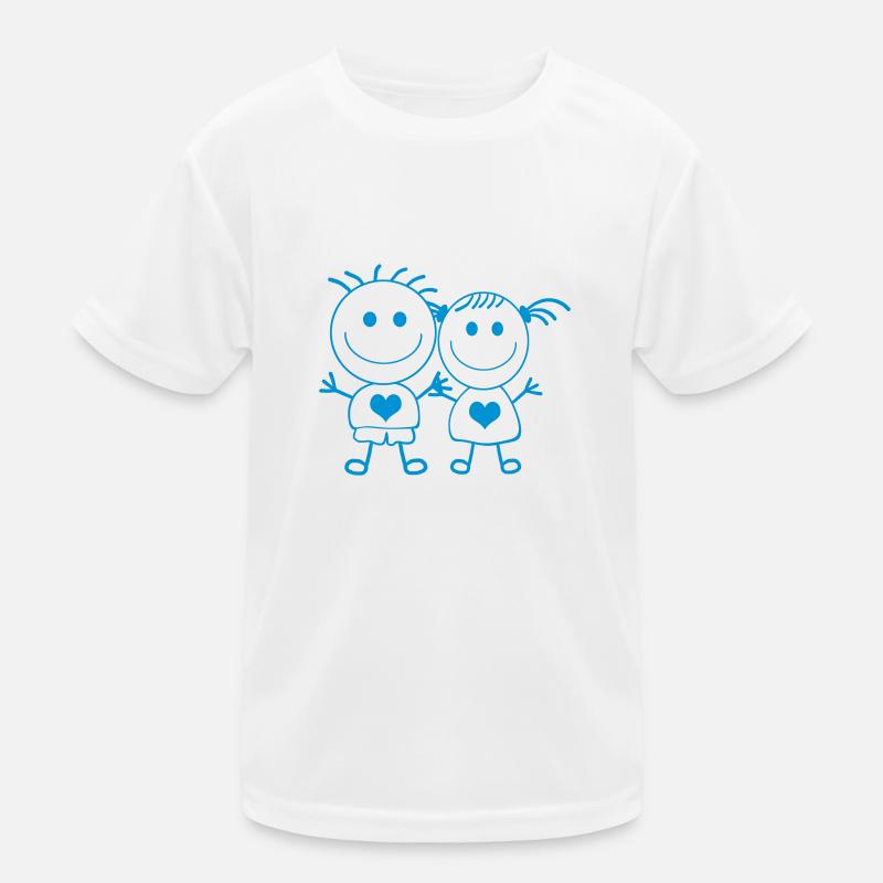 Junge und Mädchen - Strichmännchen-Paar Kinder Funktions-T-Shirt