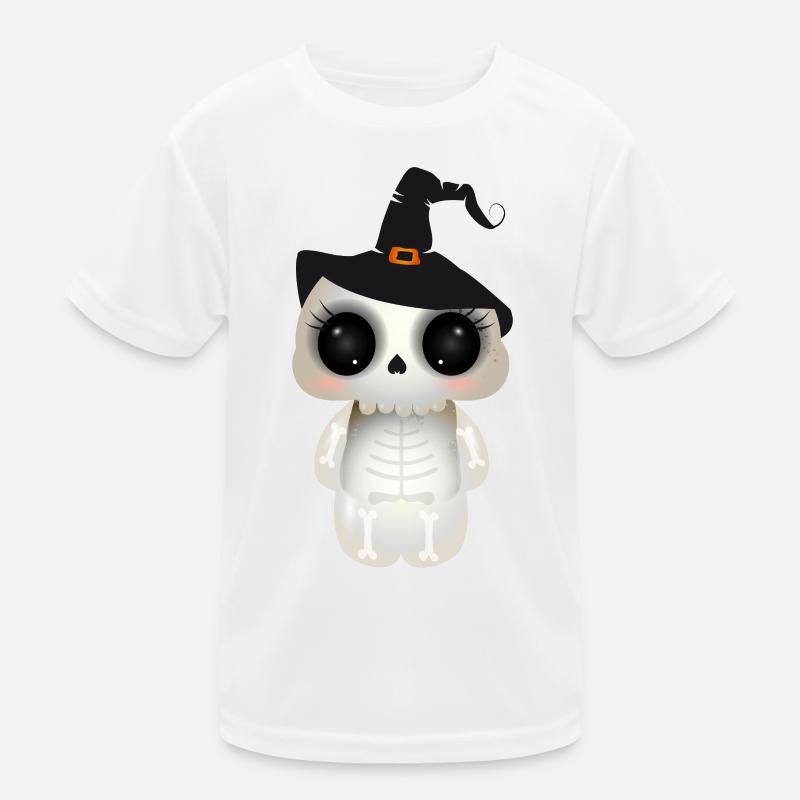 cute skull with black witch hat Kids Functional T-Shirt