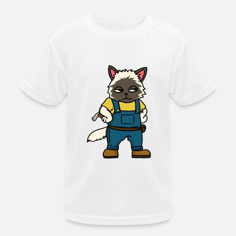 Handwerker Baustelle Zimmermann Berufe Katze Kinder Funktions-T-Shirt