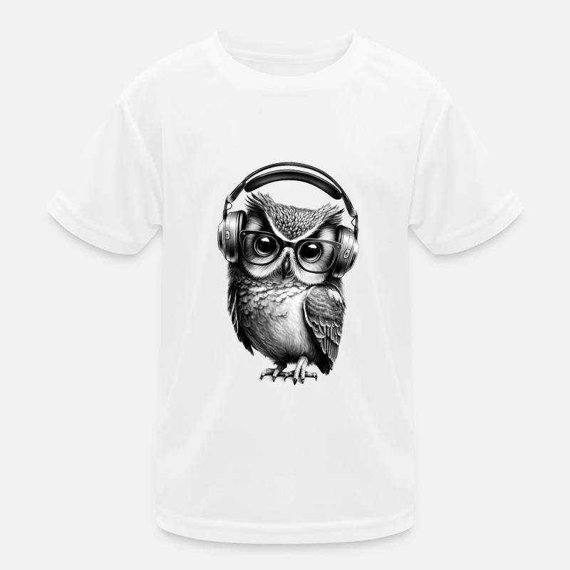 Eule mit Brille und Kopfhörern Kinder Funktions-T-Shirt