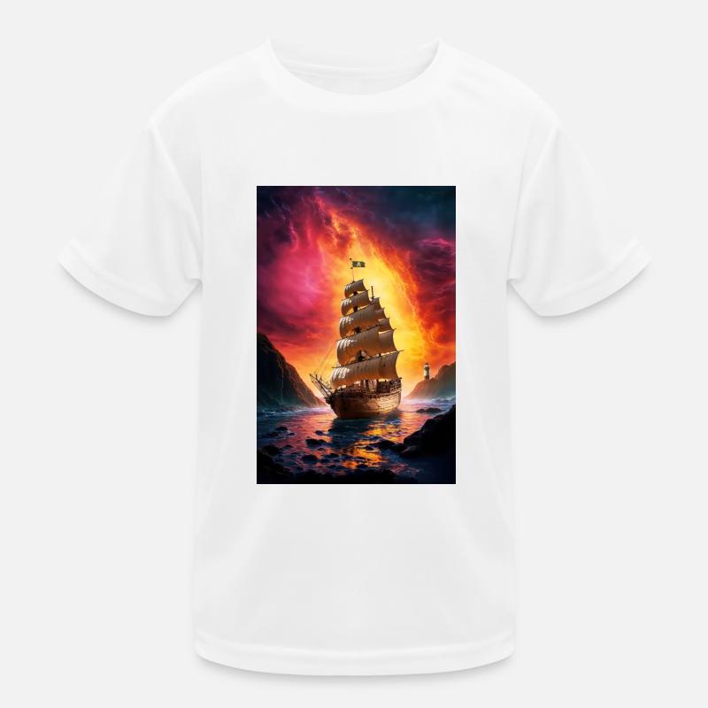 Pirate ship at the Fire Gate - Kids Functional T-Shirt - white