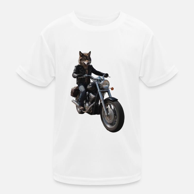 Biker Wolf - Kinder Funktions-T-Shirt - Weiß