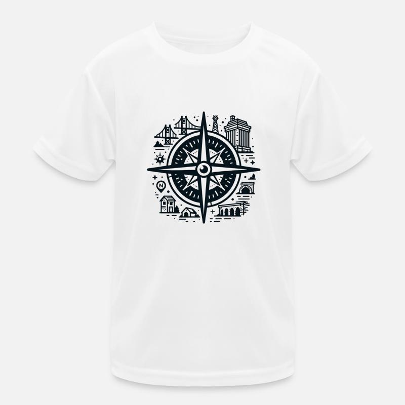 Kompass mit Gebäuden in der Umgebung Kinder Funktions-T-Shirt