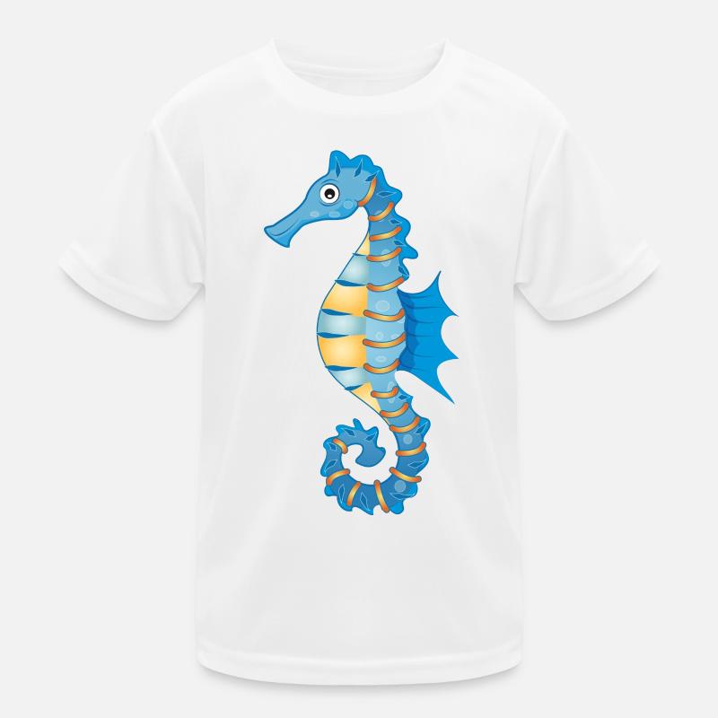 niedliches blaues Seepferdchen im Comic Stil Kinder Funktions-T-Shirt