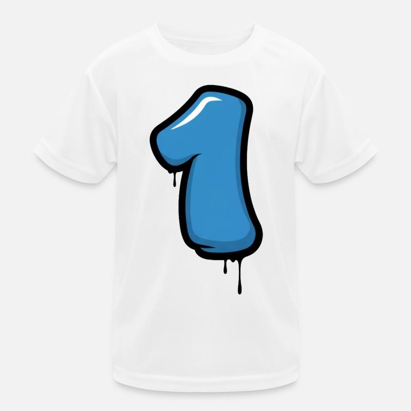 Blaues Nummer Eins Design Kinder Funktions-T-Shirt