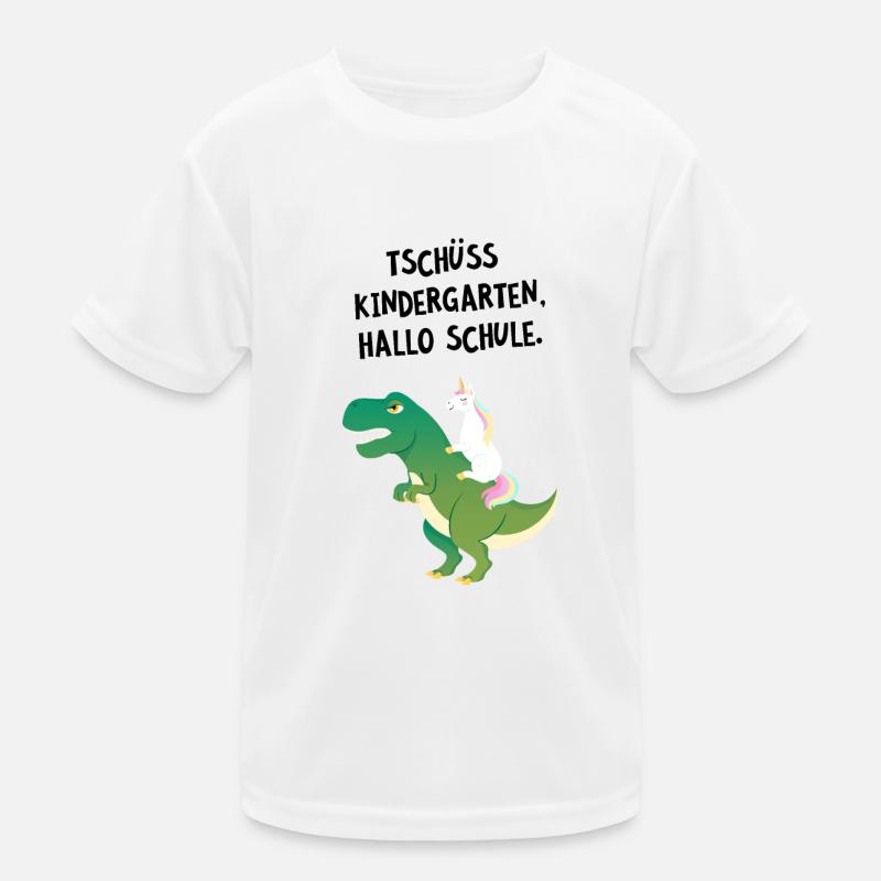 Tschüss Kindergarten, Hallo Schule. Einhorn Dino Kinder Funktions-T-Shirt