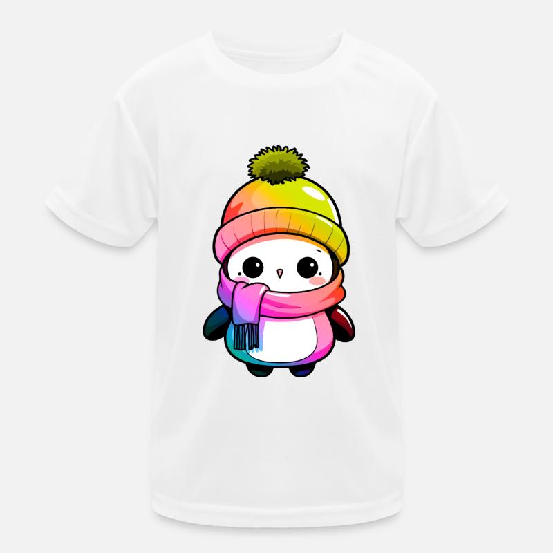 Pinguin Winter Tier Bunt Comic - Kinder Funktions-T-Shirt - Weiß